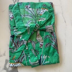NWOT Handmade Handblock Cotton Print Robe Safari Print in Green  various sizes